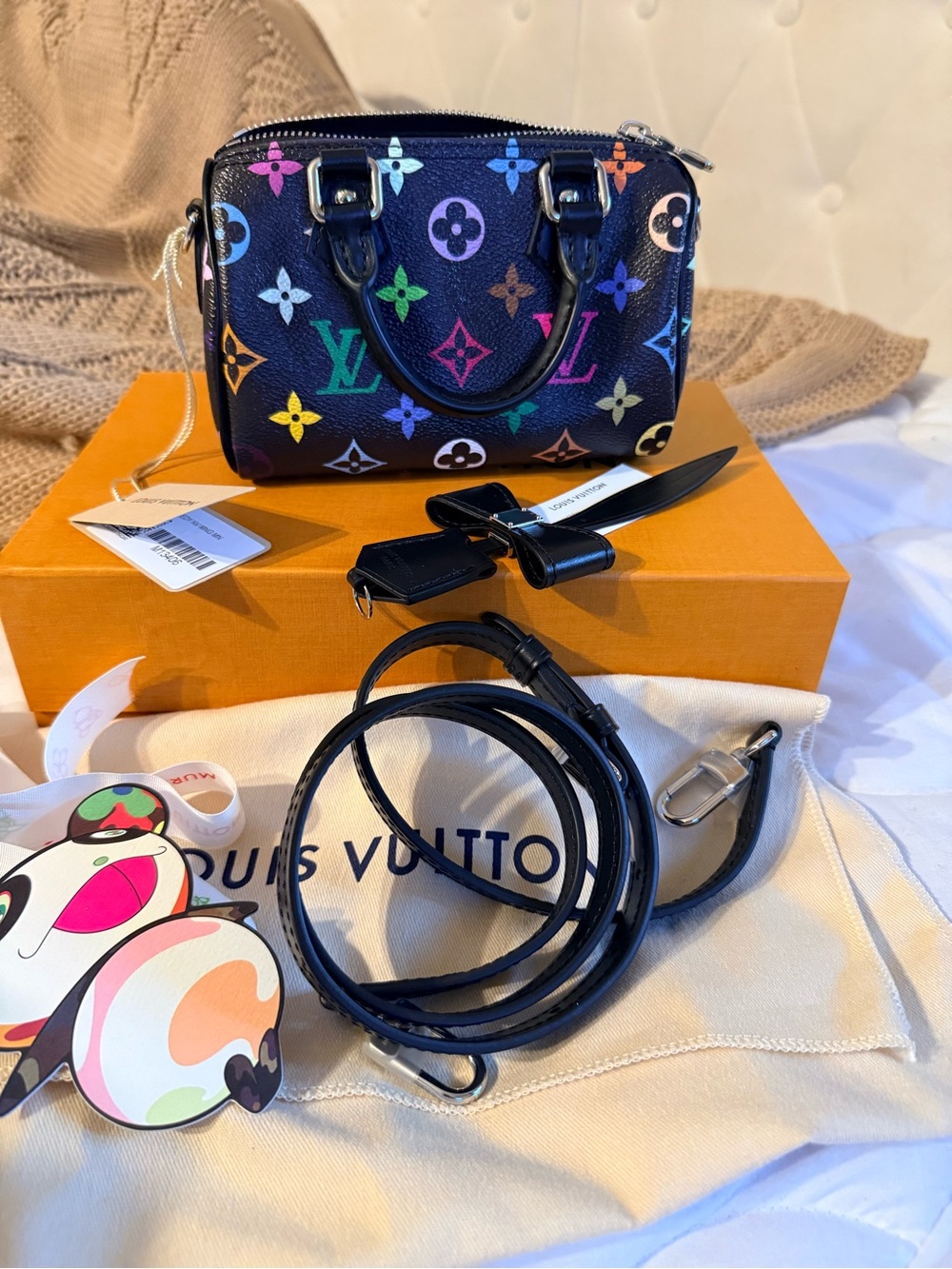 NEW Louis Vuitton Takashi Murakami Nano Speedy Multicolor Black